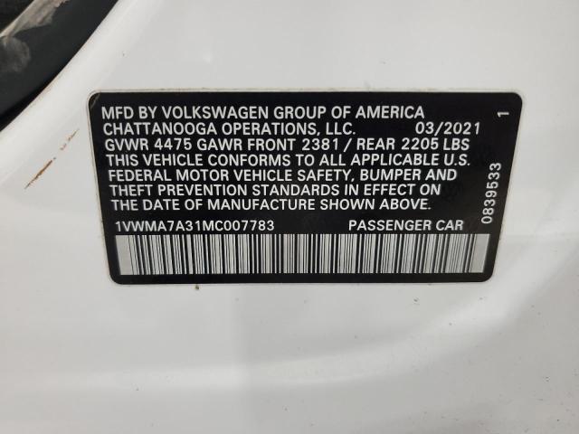 Aukcja sprzedaży 2021 Volkswagen Passat, vin: 1VWMA7A31MC007783, numer aukcji: 92257895
