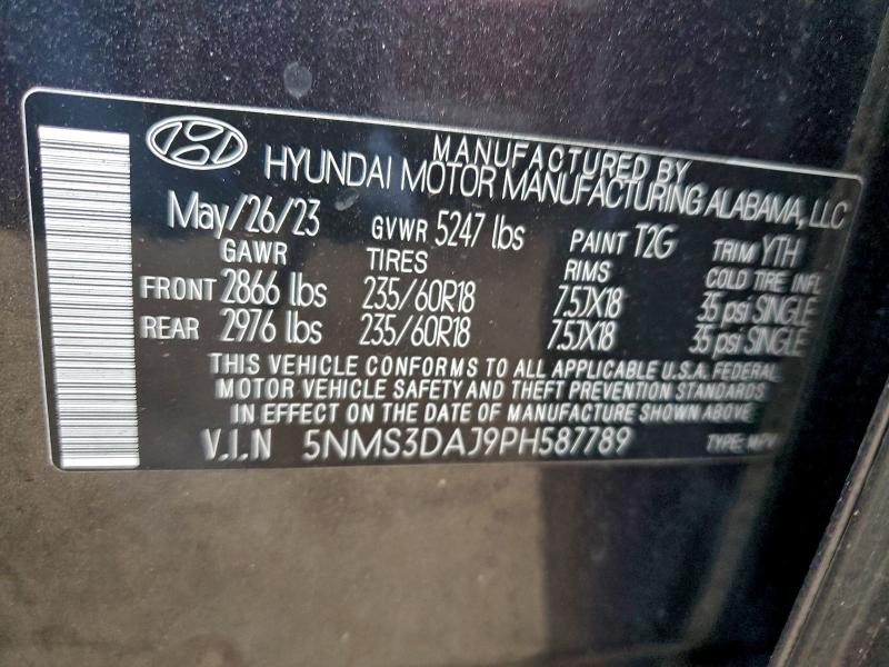 93666185 :رقم المزاد ، 5NMS3DAJ9PH587789 vin ، 2023 Hyundai Santa Fe مزاد بيع