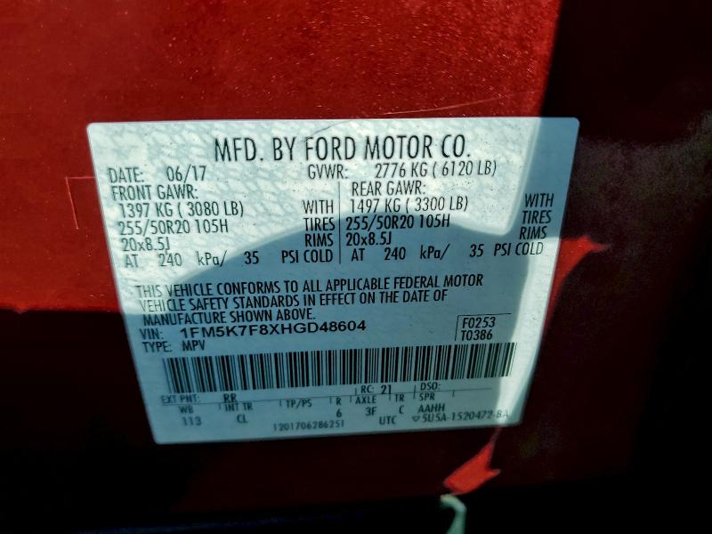 Продаж на аукціоні авто 2017 Ford Explorer, vin: 1FM5K7F8XHGD48604, номер лоту: 93216605