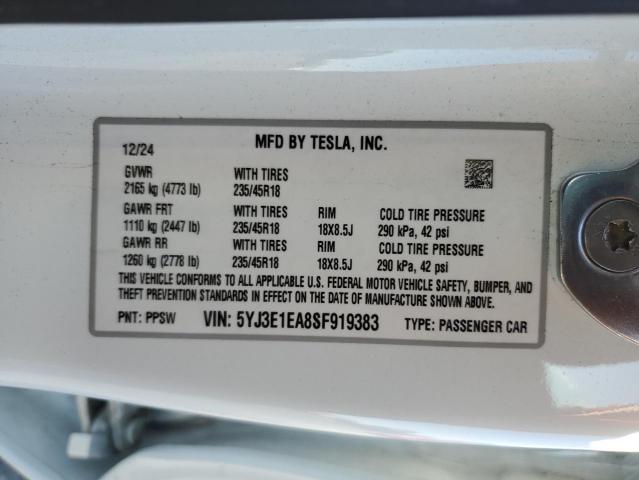 Продаж на аукціоні авто 2025 Tesla Model 3, vin: 5YJ3E1EA8SF919383, номер лоту: 90033725