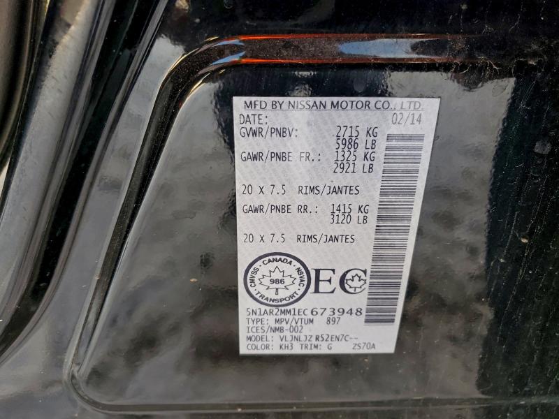 91910365 :رقم المزاد ، 5N1AR2MM1EC673948 vin ، 2014 Nissan Pathfinder مزاد بيع