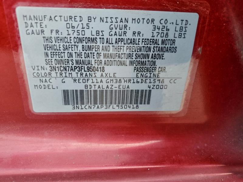 93401245 :رقم المزاد ، 3N1CN7AP3FL950418 vin ، 2015 Nissan Versa S مزاد بيع