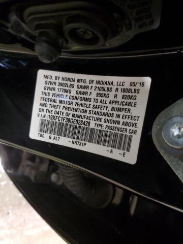 Продаж на аукціоні авто 2016 Honda Civic Ex, vin: 19XFC1F38GE028428, номер лоту: 91373725