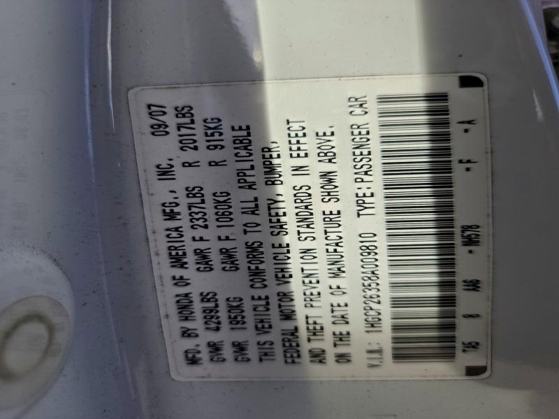 93255895 :رقم المزاد ، 1HGCP26358A009810 vin ، 2008 Honda Accord Lx مزاد بيع