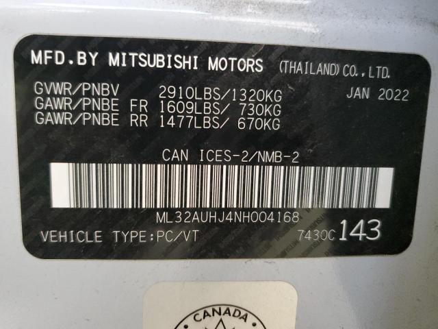 91841845 :رقم المزاد ، ML32AUHJ4NH004168 vin ، 2022 Mitsubishi Mirage مزاد بيع