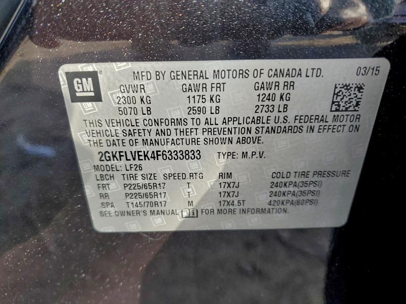 Aukcja sprzedaży 2015 Gmc Terrain, vin: 2GKFLVEK4F6333833, numer aukcji: 94301795