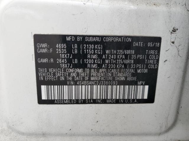 93509985 :رقم المزاد ، 4S4BSANC2J3380093 vin ، 2018 Subaru Outback مزاد بيع
