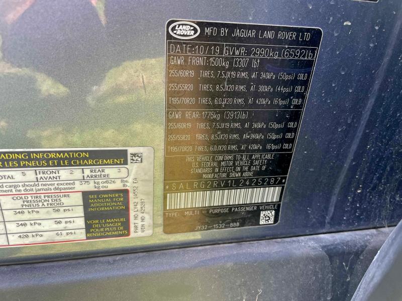 Продажа на аукционе авто 2020 Land Rover Discovery, vin: SALRG2RV1L2425287, номер лота: 95314095