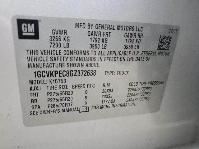 92366055 :رقم المزاد ، 1GCVKPEC8GZ372638 vin ، 2016 Chevrolet Silverado مزاد بيع