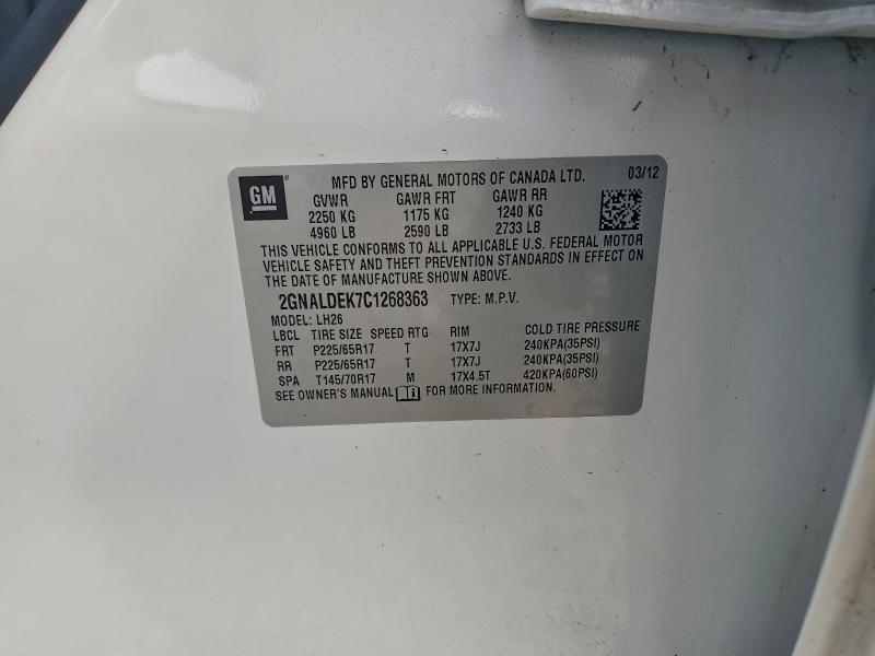 Продажа на аукционе авто 2012 Chevrolet Equinox Lt, vin: 2GNALDEK7C1268363, номер лота: 93987645