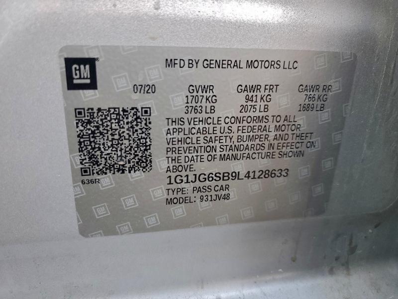 93838715 :رقم المزاد ، 1G1JG6SB9L4128633 vin ، 2020 Chevrolet Sonic مزاد بيع