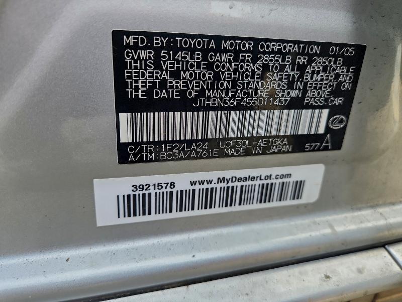Продаж на аукціоні авто 2005 Lexus Ls, vin: JTHBN36F455011437, номер лоту: 93623565