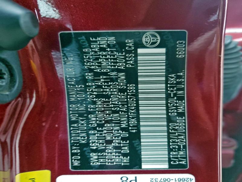94530305 :رقم المزاد ، 4T1BK1FK4GU571586 vin ، 2016 Toyota Camry مزاد بيع