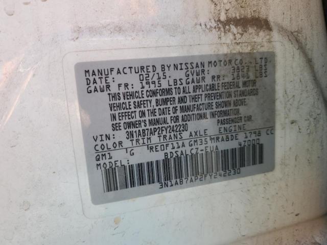 91420015 :رقم المزاد ، 3N1AB7AP2FY242230 vin ، 2015 Nissan Sentra S مزاد بيع