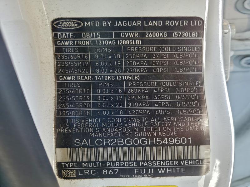 Продажа на аукционе авто 2016 Land Rover Discovery, vin: SALCR2BG0GH549601, номер лота: 94339115