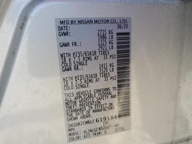 Продаж на аукціоні авто 2020 Nissan Pathfinder, vin: 5N1DR2CM6LC619184, номер лоту: 93107885