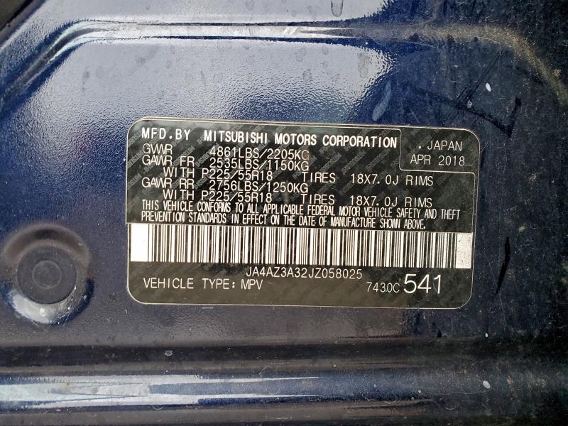 Продажа на аукционе авто 2018 Mitsubishi Outlander, vin: JA4AZ3A32JZ058025, номер лота: 94724875