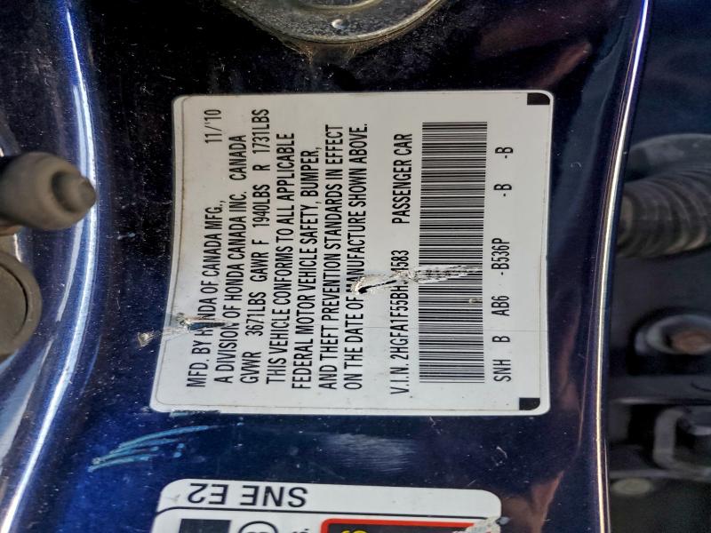 2011 Honda Civic მანქანა იყიდება აუქციონზე, vin: 2HGFA1F55BH524583, აუქციონის ნომერი: 94560005