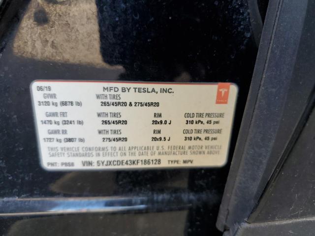 91424845 :رقم المزاد ، 5YJXCDE43KF186128 vin ، 2019 Tesla Model X مزاد بيع