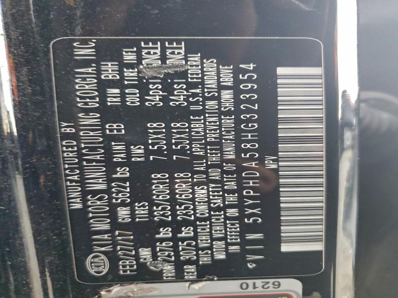 94382435 :رقم المزاد ، 5XYPHDA58HG323954 vin ، 2017 Kia Sorento Ex مزاد بيع