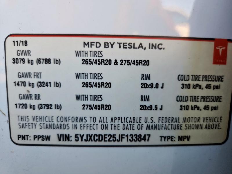 Aukcja sprzedaży 2018 Tesla Model X, vin: 5YJXCDE25JF133847, numer aukcji: 91879515