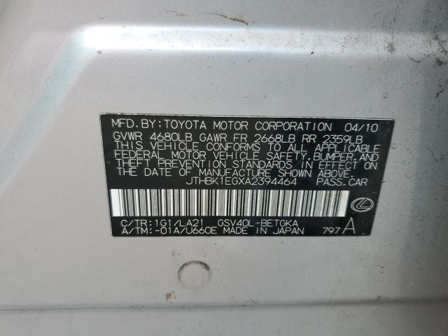 Aukcja sprzedaży 2010 Lexus Es 350, vin: JTHBK1EGXA2394464, numer aukcji: 92672295