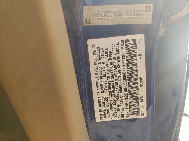 94610335 :رقم المزاد ، 1HGEM22155L038665 vin ، 2005 Honda Civic مزاد بيع