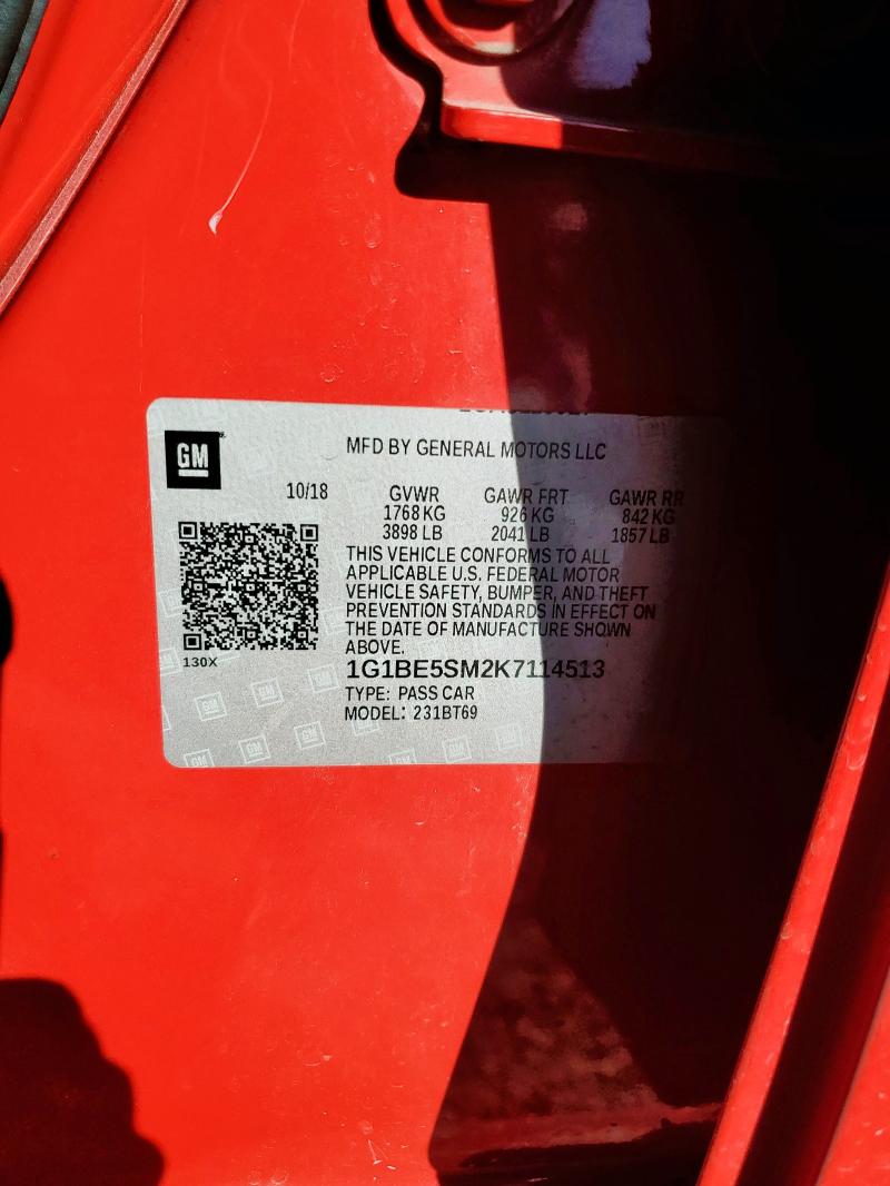 Продаж на аукціоні авто 2019 Chevrolet Cruze Lt, vin: 1G1BE5SM2K7114513, номер лоту: 91834585