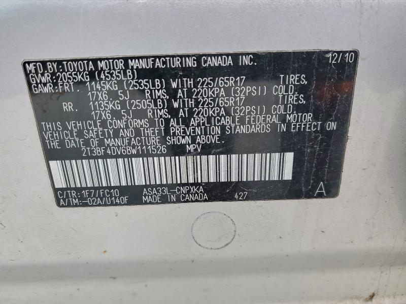 Продажа на аукционе авто 2011 Toyota Rav4, vin: 2T3BF4DV6BW111526, номер лота: 91197505