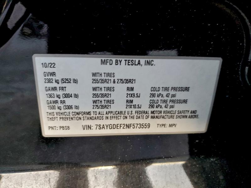 Aukcja sprzedaży 2022 Tesla Model Y, vin: 7SAYGDEF2NF573559, numer aukcji: 94558645