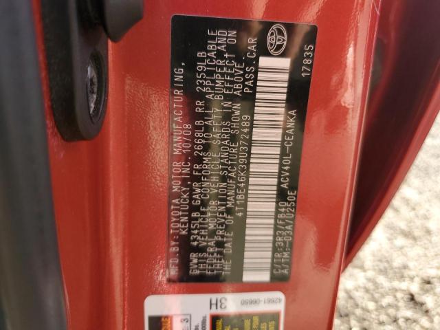 2009 Toyota Camry Base მანქანა იყიდება აუქციონზე, vin: 4T1BE46K39U372489, აუქციონის ნომერი: 91790115