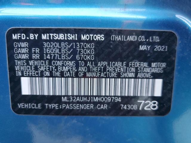 Aukcja sprzedaży 2021 Mitsubishi Mirage, vin: ML32AUHJ1MH009794, numer aukcji: 91446075
