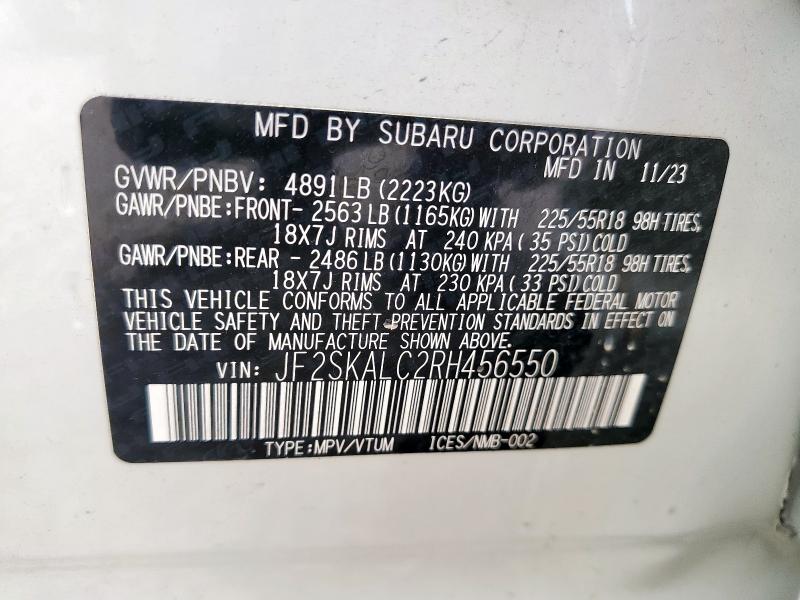 Продажа на аукционе авто 2024 Subaru Forester, vin: JF2SKALC2RH456550, номер лота: 92676105