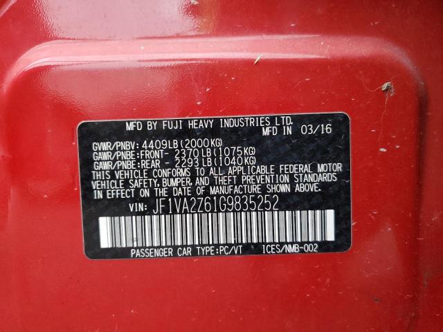 Продаж на аукціоні авто 2016 Subaru Wrx Sti Li, vin: JF1VA2Z61G9835252, номер лоту: 92741655
