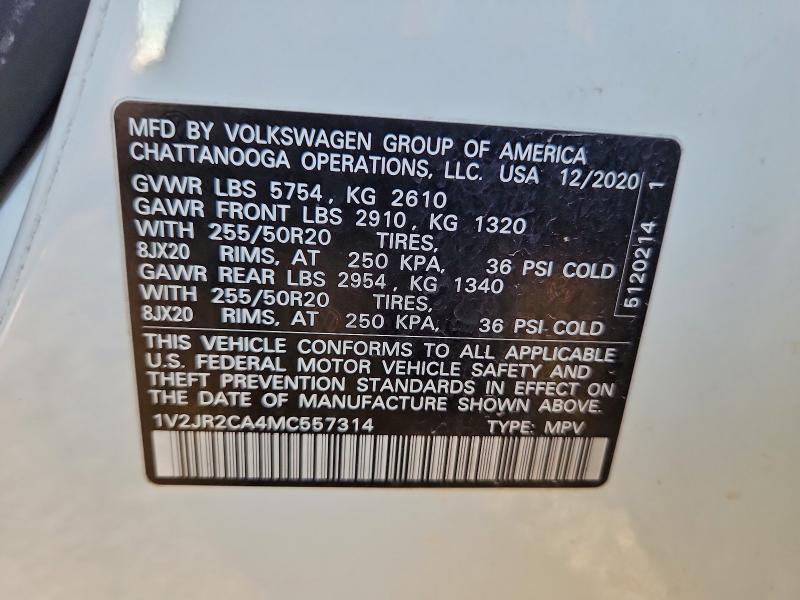 Продажа на аукционе авто 2021 Volkswagen Atlas, vin: 1V2JR2CA4MC557314, номер лота: 93718595