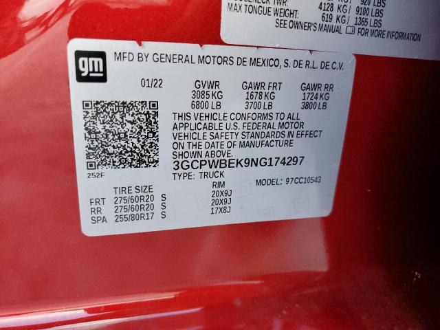 Aukcja sprzedaży 2022 Chevrolet Silverado Ltd, vin: 3GCPWBEK9NG174297, numer aukcji: 91643225