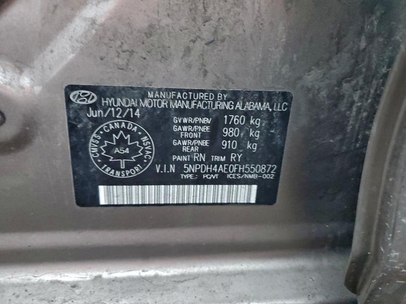 2015 Hyundai Elantra მანქანა იყიდება აუქციონზე, vin: 5NPDH4AE0FH550872, აუქციონის ნომერი: 93933725