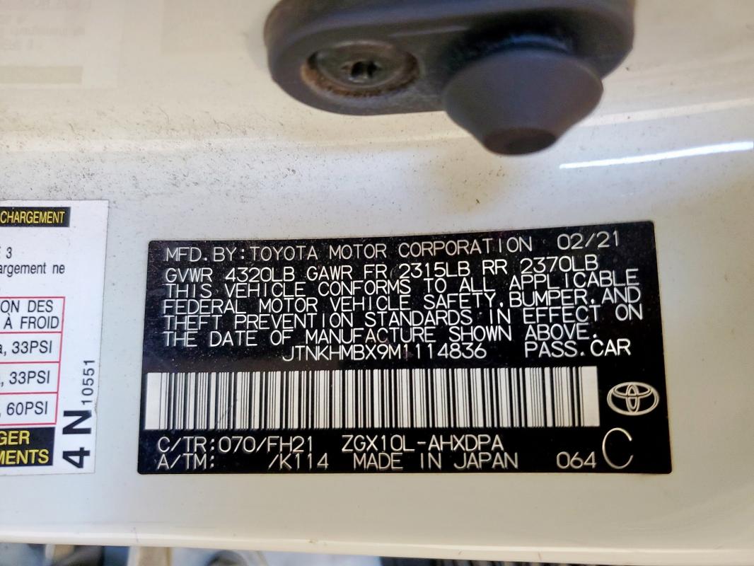 Aukcja sprzedaży 2021 Toyota C-hr Xle, vin: JTNKHMBX9M1114836, numer aukcji: 92664735