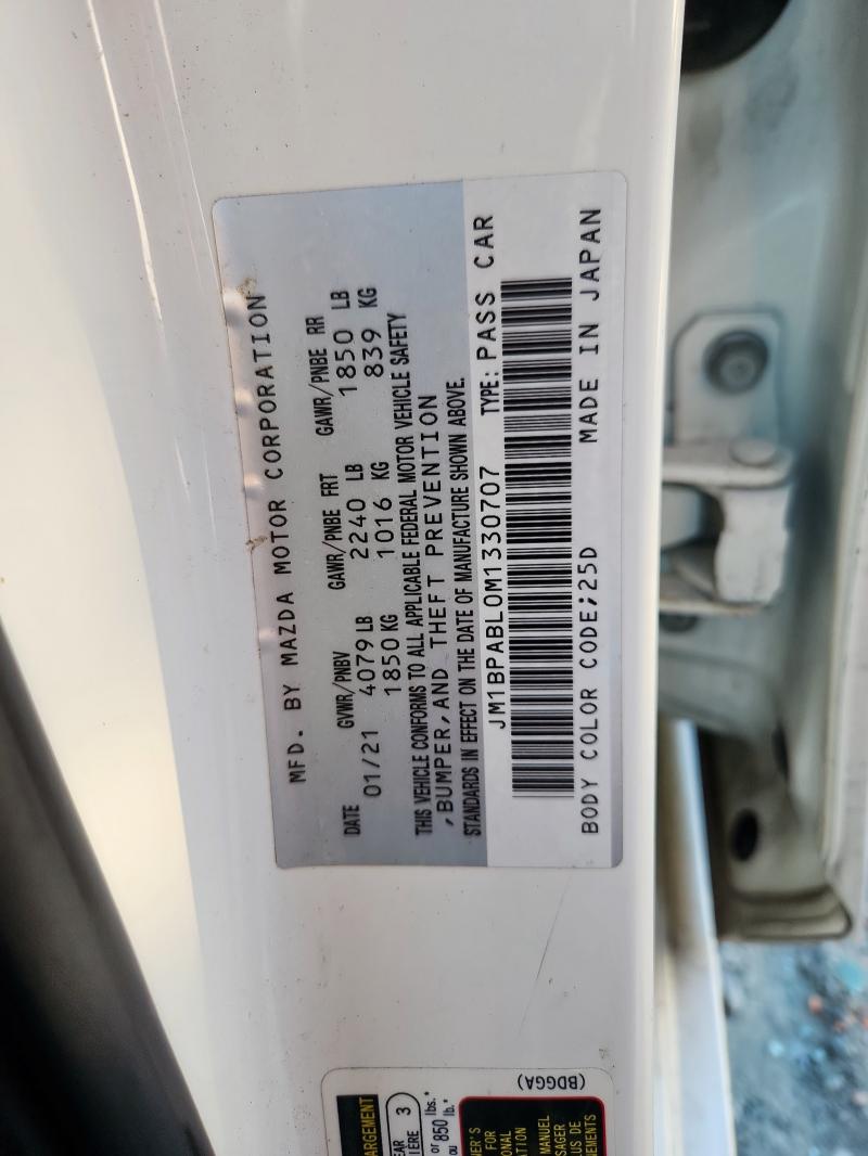 Продажа на аукционе авто 2021 Mazda 3 Select, vin: JM1BPABL0M1330707, номер лота: 91802135