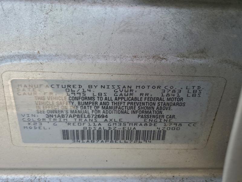 94053055 :رقم المزاد ، 3N1AB7AP8EL672694 vin ، 2014 Nissan Sentra مزاد بيع