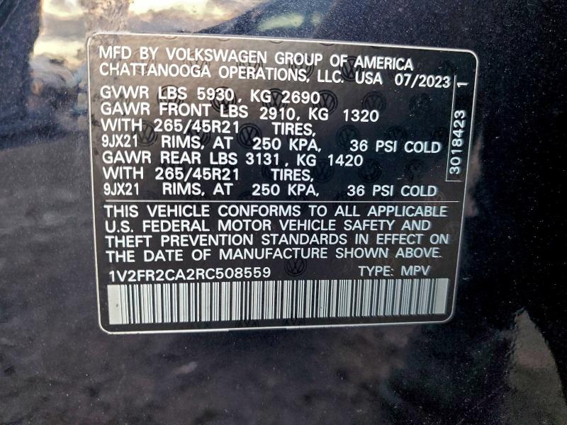 Aukcja sprzedaży 2024 Volkswagen Atlas, vin: 1V2FR2CA2RC508559, numer aukcji: 94572295