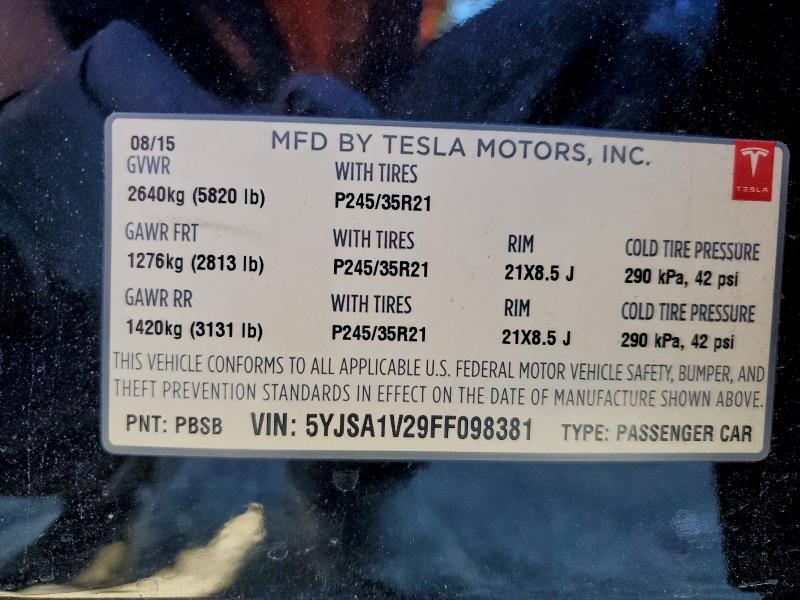Aukcja sprzedaży 2015 Tesla Model S 90, vin: 5YJSA1V29FF098381, numer aukcji: 94766675