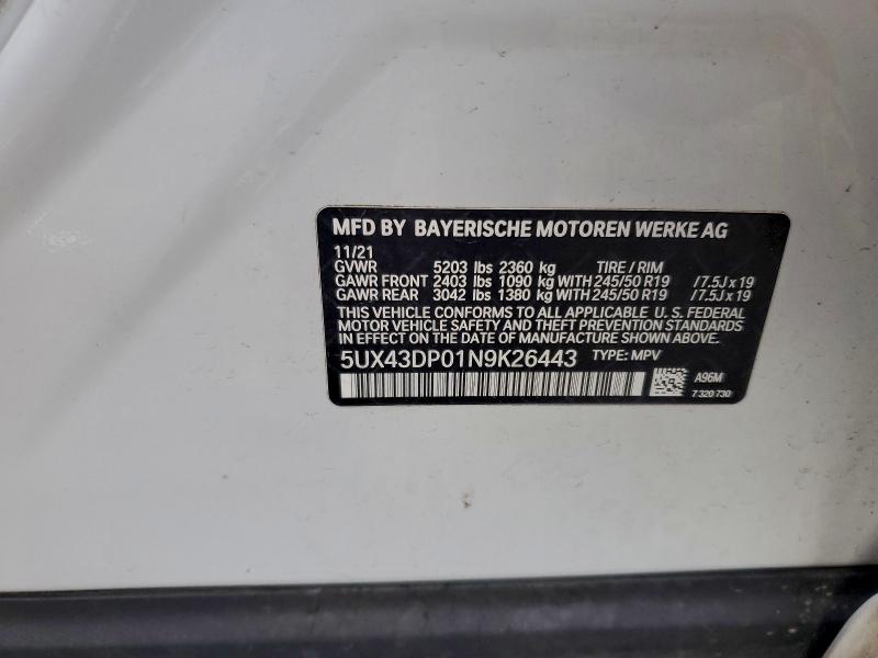 Продажа на аукционе авто 2022 Bmw X3, vin: 5UX43DP01N9K26443, номер лота: 93888975
