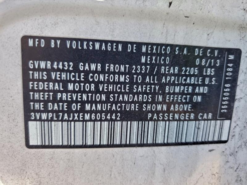92825515 :رقم المزاد ، 3VWPL7AJXEM605442 vin ، 2014 Volkswagen Jetta مزاد بيع
