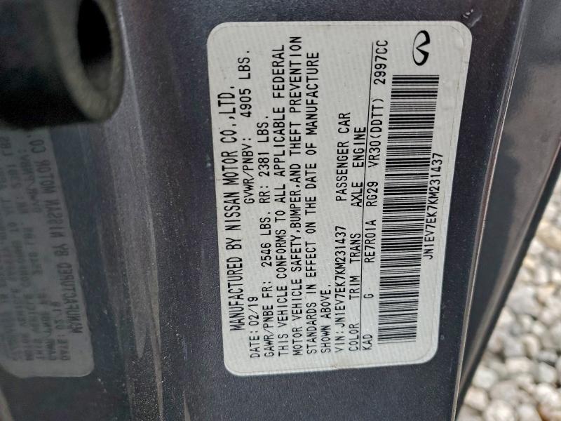 93741095 :رقم المزاد ، JN1EV7EK7KM231437 vin ، 2019 Infiniti Q60 Pure مزاد بيع