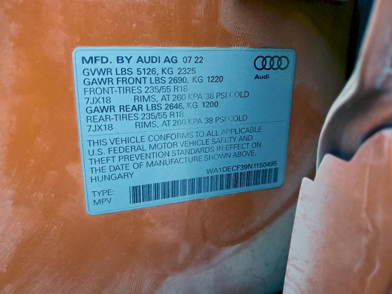 Aukcja sprzedaży 2022 Audi Q3, vin: WA1DECF39N1150495, numer aukcji: 92764225