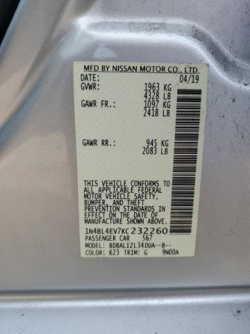 93941445 :رقم المزاد ، 1N4BL4EV7KC232260 vin ، 2019 Nissan Altima مزاد بيع
