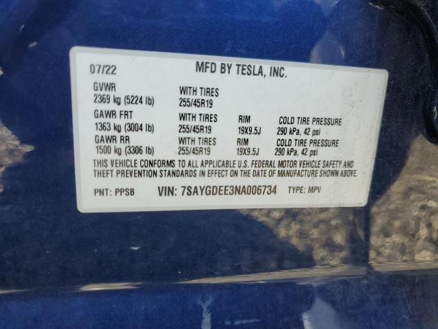 Продажа на аукционе авто 2022 Tesla Model Y, vin: 7SAYGDEE3NA006734, номер лота: 93398315
