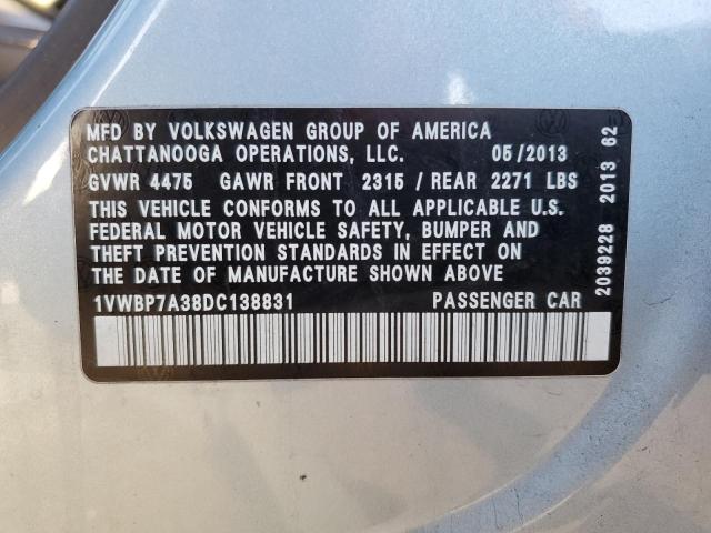 Aukcja sprzedaży 2013 Volkswagen Passat, vin: 1VWBP7A38DC138831, numer aukcji: 92130095