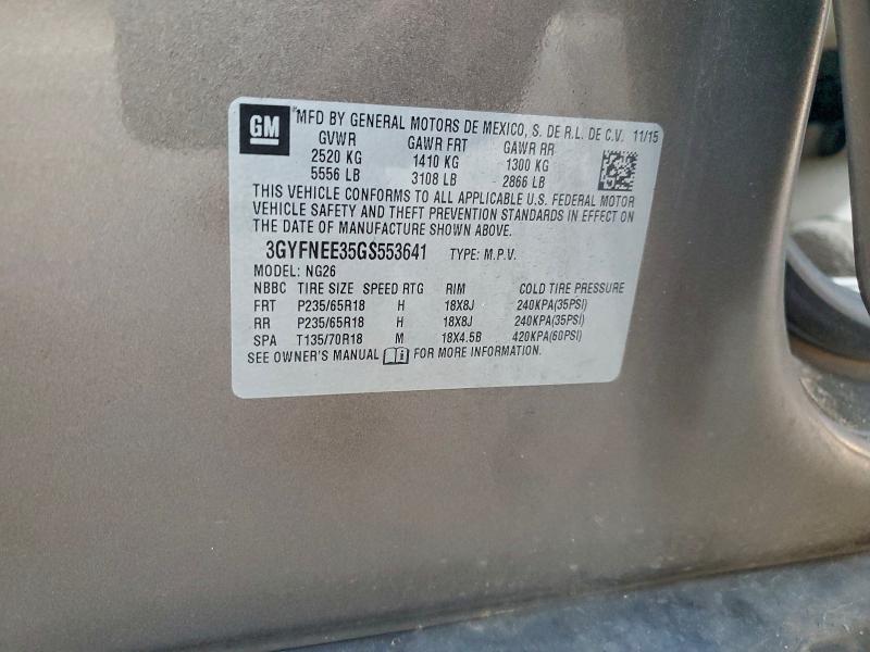 94300205 :رقم المزاد ، 3GYFNEE35GS553641 vin ، 2016 Cadillac Srx مزاد بيع